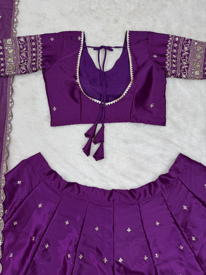 Purple Satin Silk Sequence Work Lehenga Choli