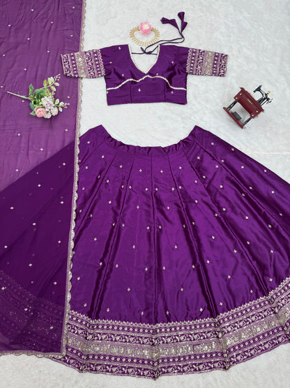 Purple Satin Silk Sequence Work Lehenga Choli