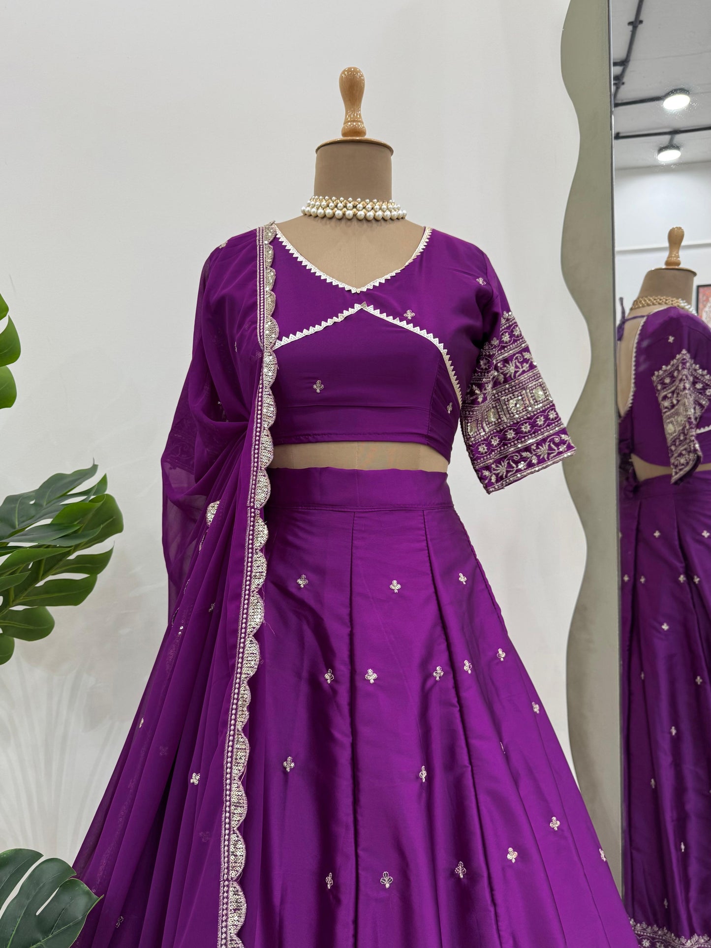 Purple Satin Silk Sequence Work Lehenga Choli