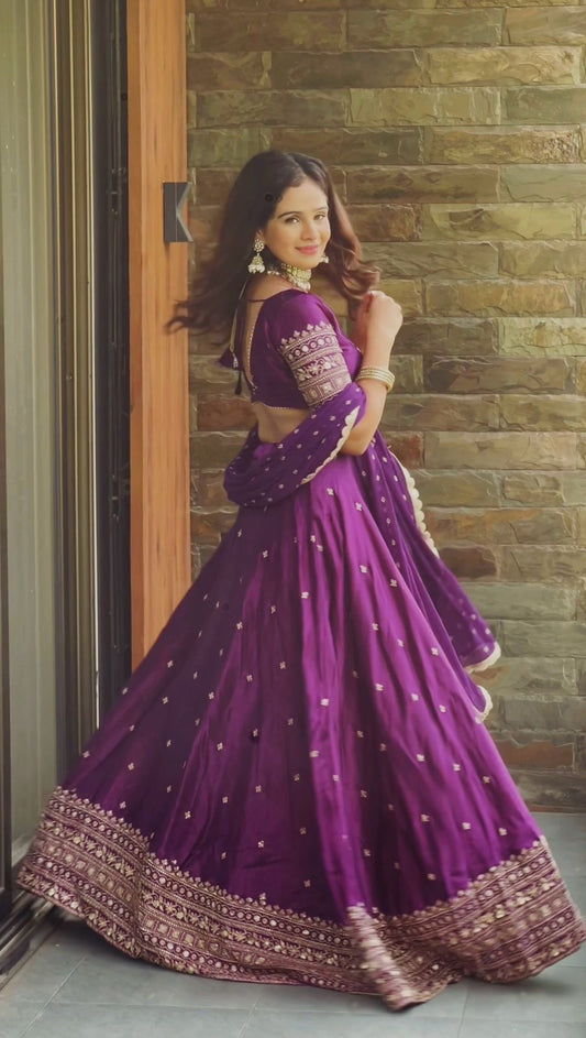 Purple Satin Silk Sequence Work Lehenga Choli