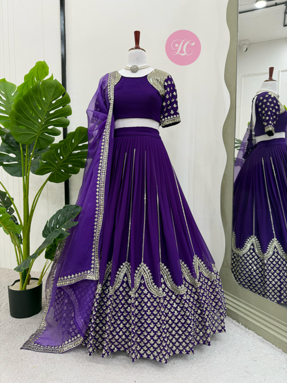 Purple Georgette Embroidered Lehenga Choli