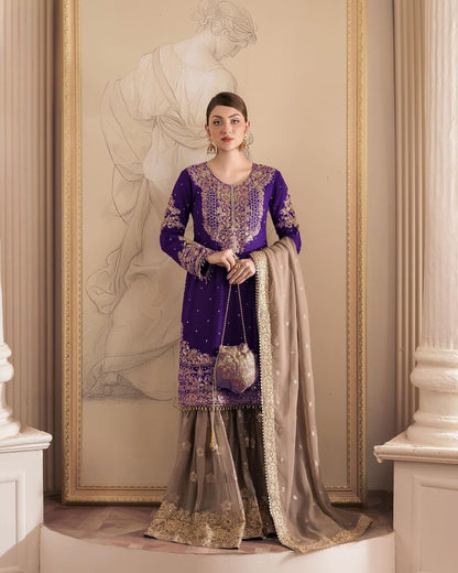 Purple Color Georgette Full Stiched Sharara Suit