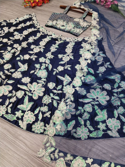 Blue Color Georgette Rainbow Sequence Work Lehenga Choli