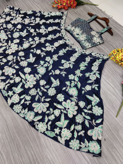 Blue Color Georgette Rainbow Sequence Work Lehenga Choli