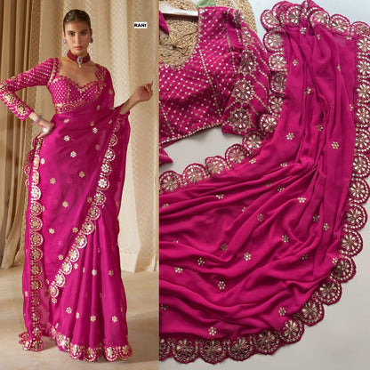 Stitched Blouse With Real Mirror Work Georgette Saree