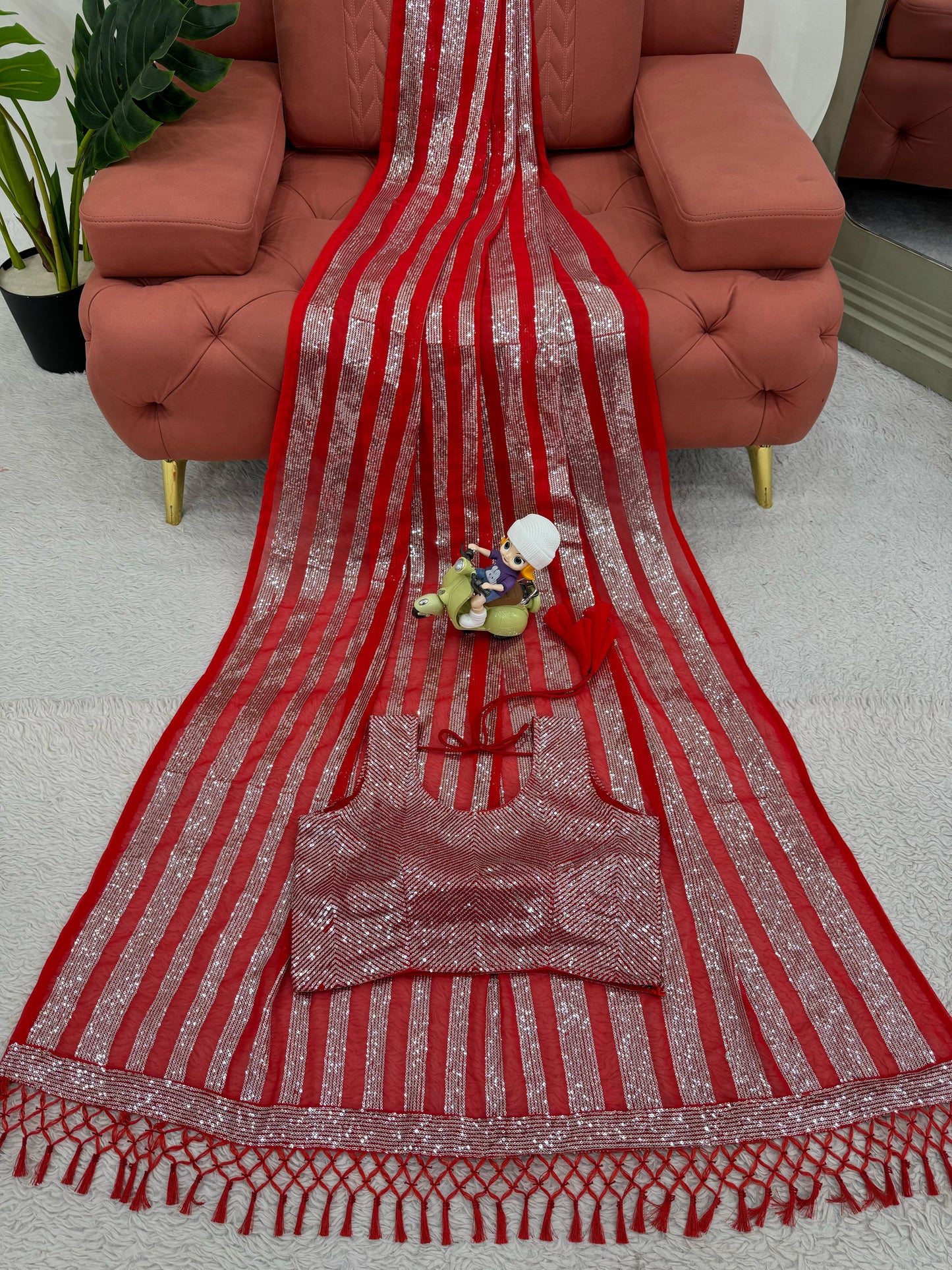 Party wear georgette Red color Sequence Work Saree