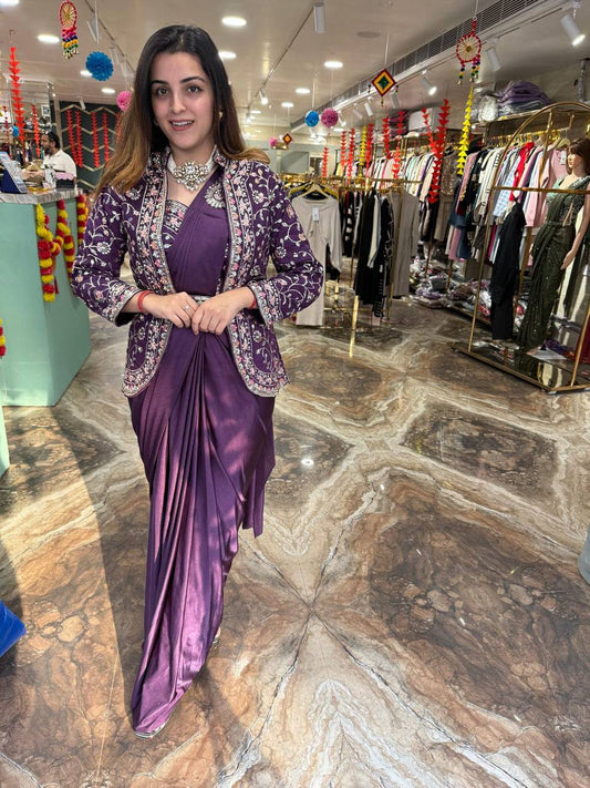 1 Min Ready to Wear Drape Saree With Fully Stitched Koti and Blouse XL