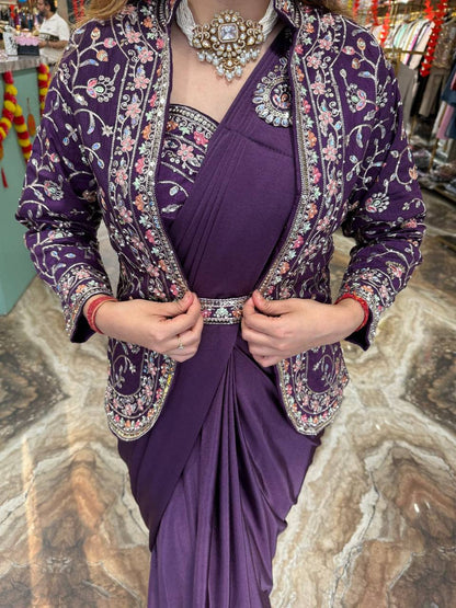 1 Min Ready to Wear Drape Saree With Fully Stitched Koti and Blouse XL