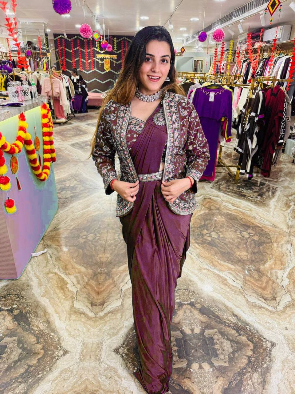 1 Min Ready to Wear Drape Saree With Fully Stitched Koti and Blouse XL