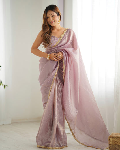 Dusty Mavua Gold Crush Silk Ready to Wear Complete Saree Blouse