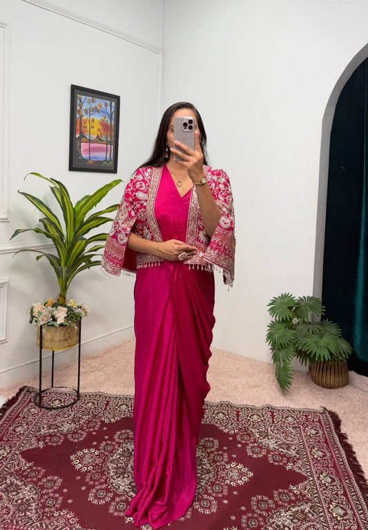 Pink Ready to Wear Chion Silk Saree Blouse