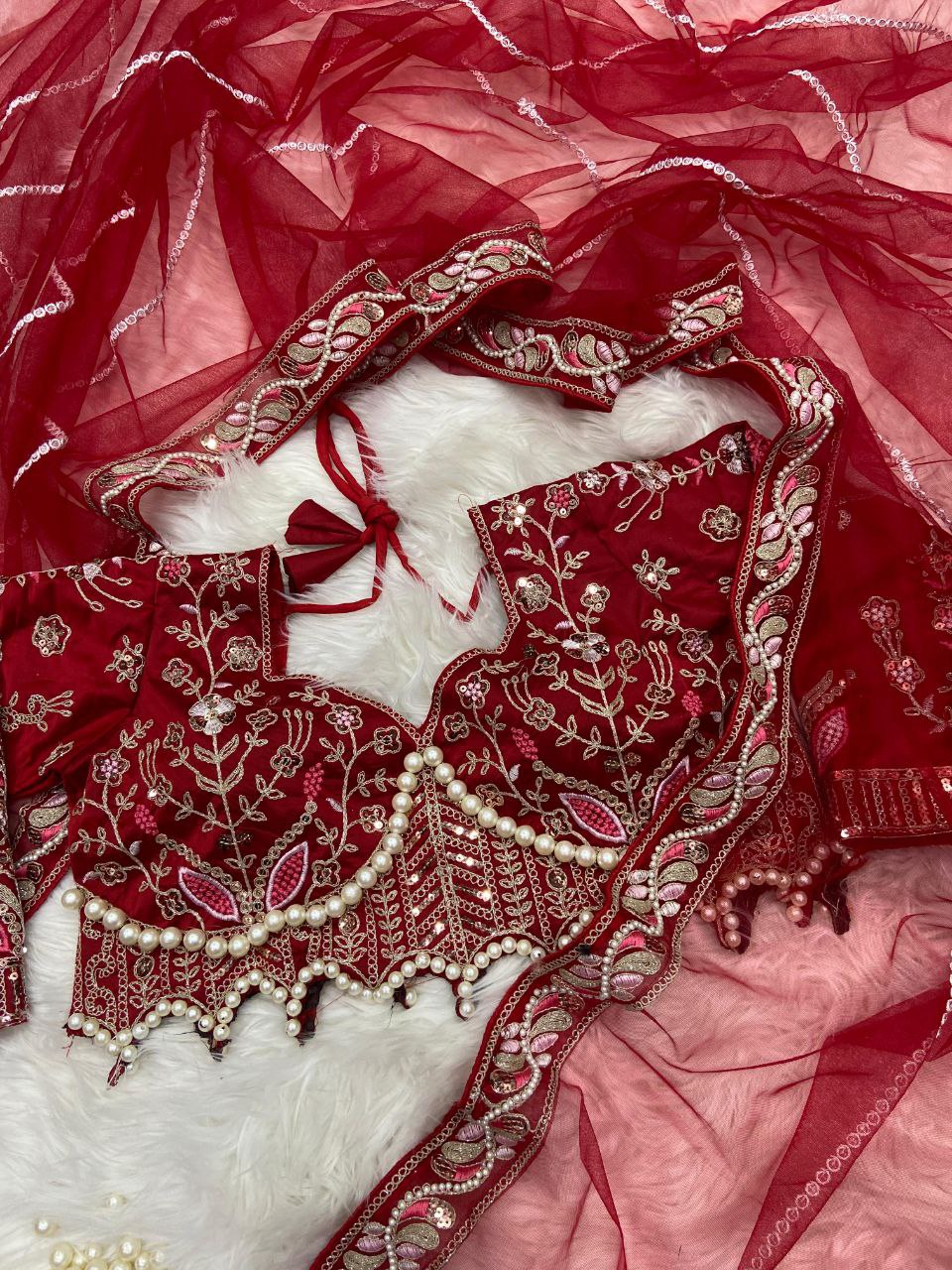 Sky Color Soft Net Saree With Heavy Pearl HandWork Blouse