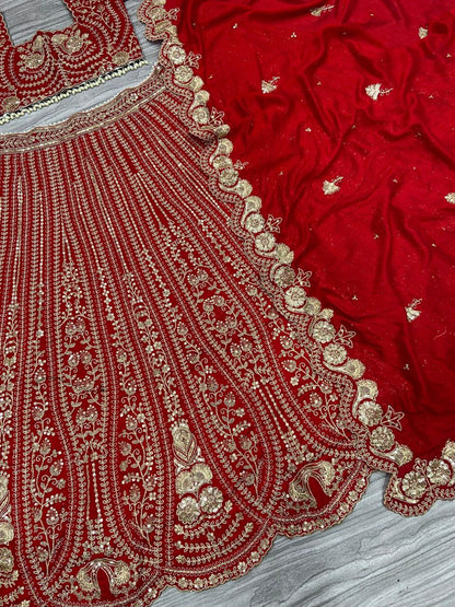 Wedding Wear Red Silk Heavy Embroidered Lehenga Choli