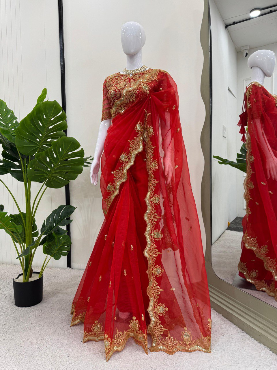 Red Color Heavy Organza Silk Saree Blouse