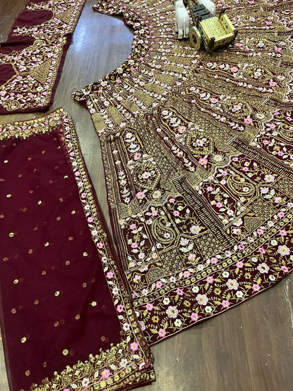 Maroon Color Georgette Wedding Wear Lehenga Choli