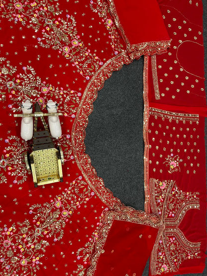 Red Color Georgette Wedding Wear Lehenga Choli