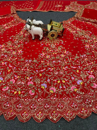 Red Color Georgette Wedding Wear Lehenga Choli