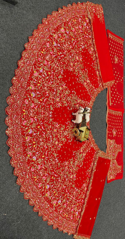 Red Color Georgette Wedding Wear Lehenga Choli