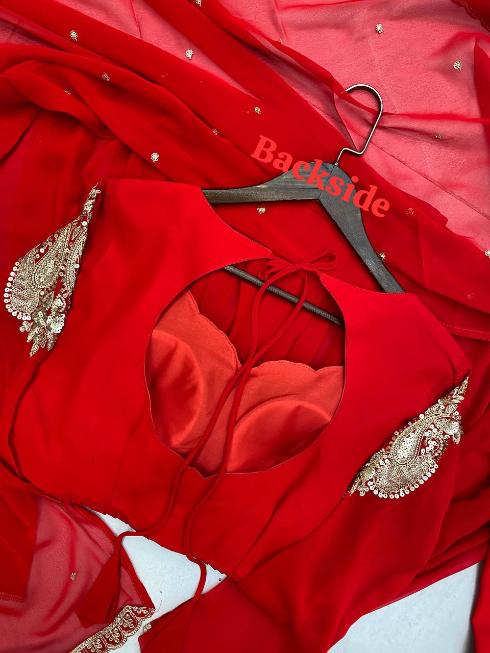 Red Color Georgette Ready To Wear Top Plazzo Suit