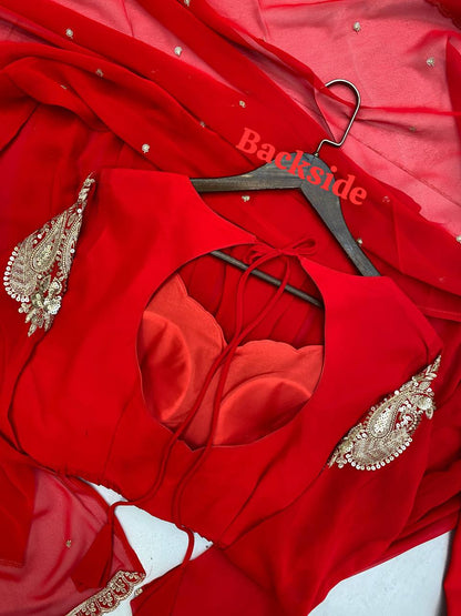 Red Color Georgette Ready To Wear Top Plazzo Suit
