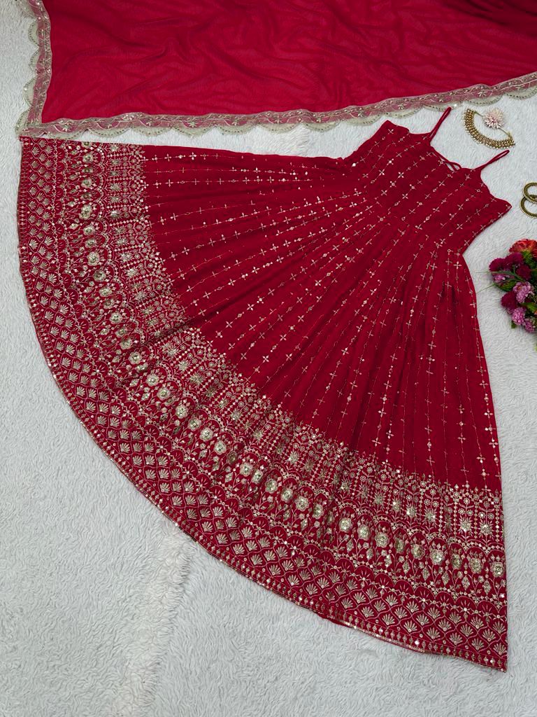 Party Wear Red Georgette Full Stitched Gown