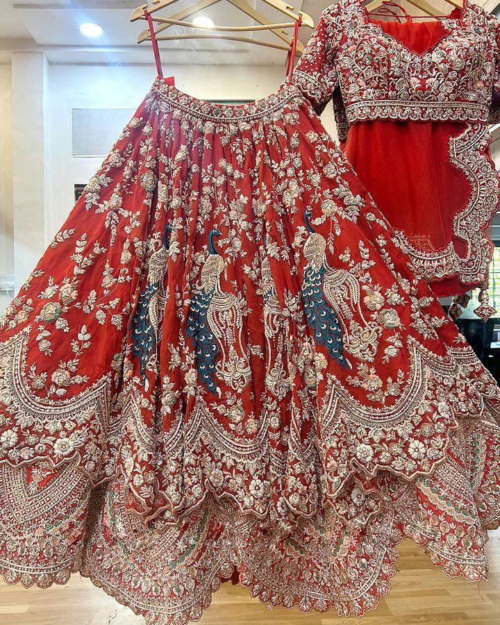 Red Georgette Heavy Work Lehenga Choli For Bridal Wear