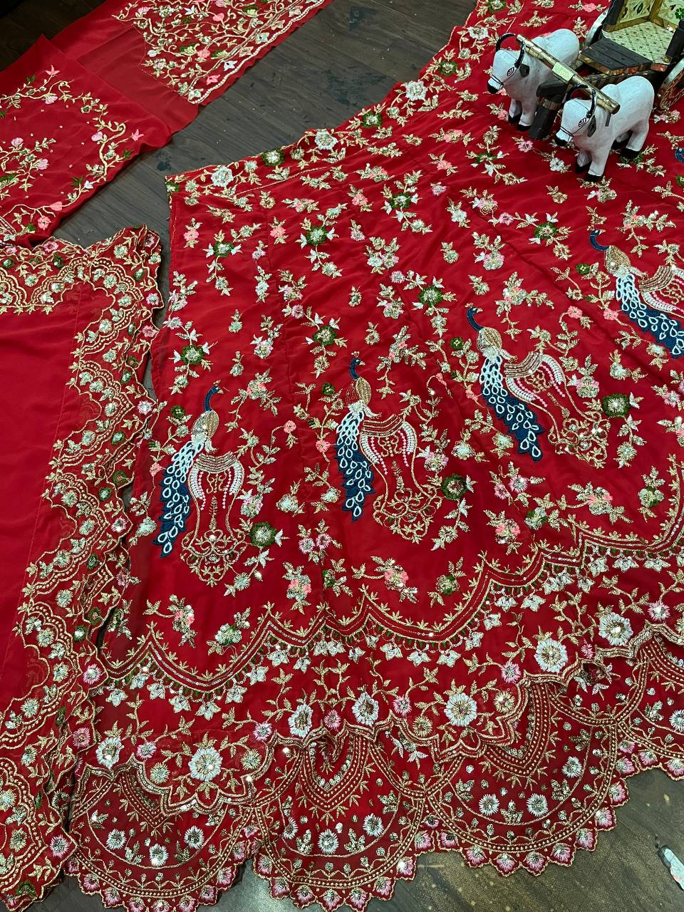 Red Georgette Heavy Work Lehenga Choli For Bridal Wear