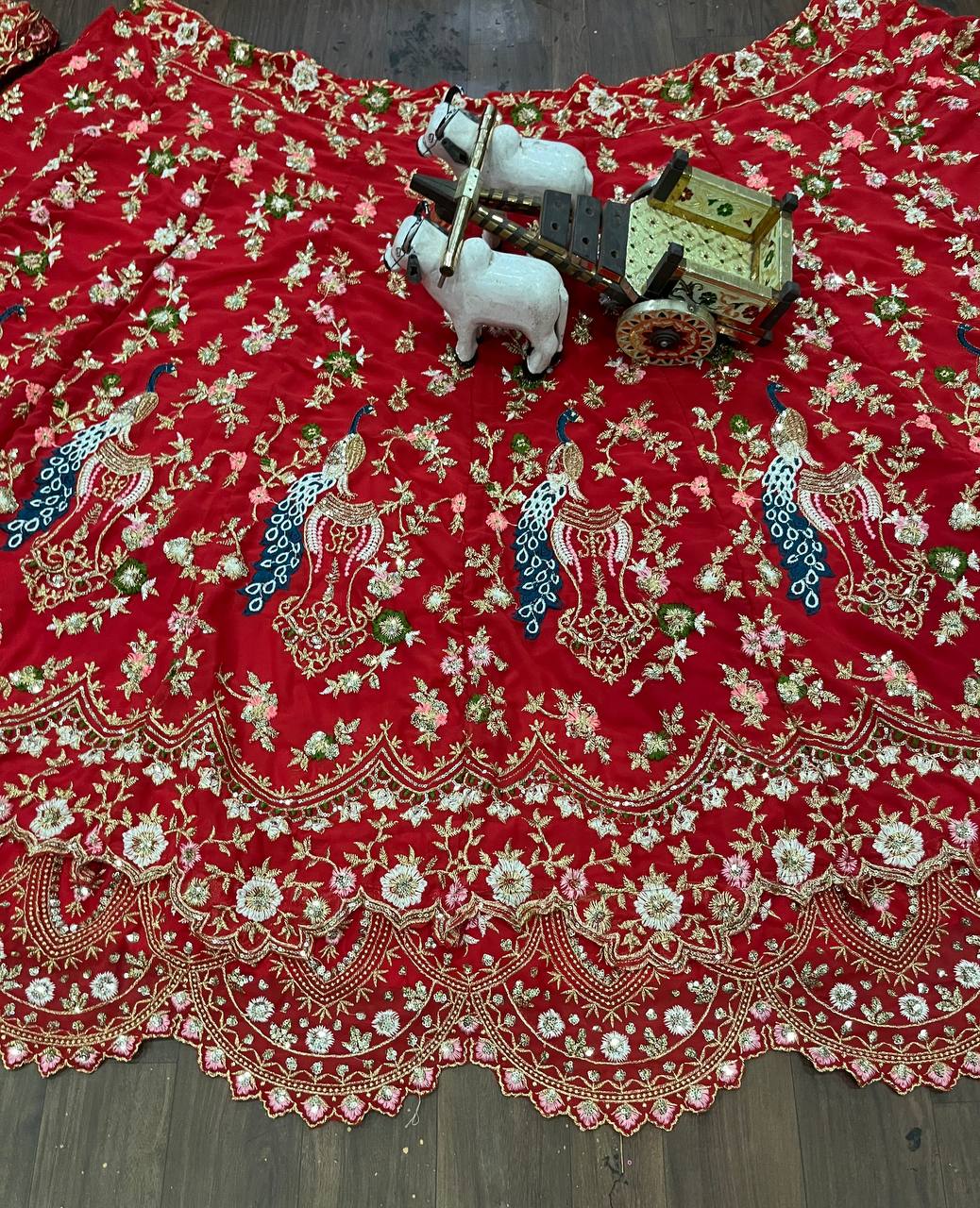 Red Georgette Heavy Work Lehenga Choli For Bridal Wear