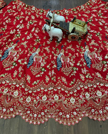 Red Georgette Heavy Work Lehenga Choli For Bridal Wear