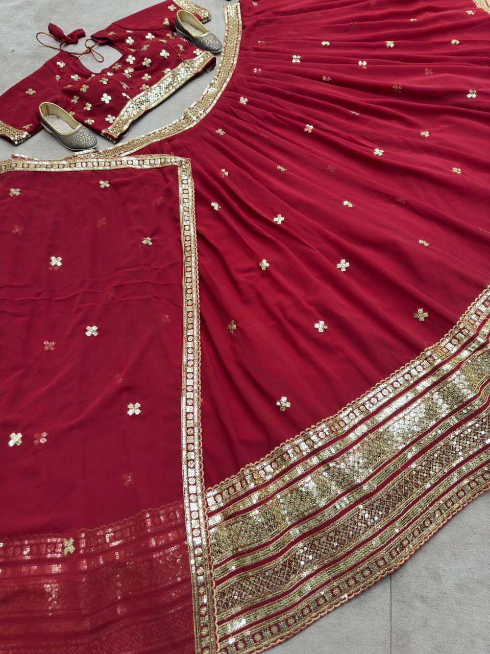 Red Color Georgete Sequence Work Lehenga Choli