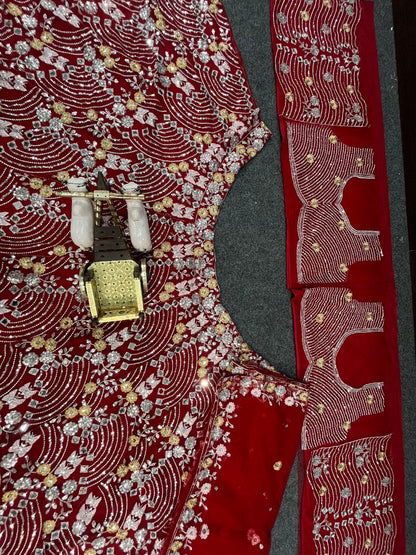 Party Wear Red Color Soft Net Embroidered Lehenga Choli