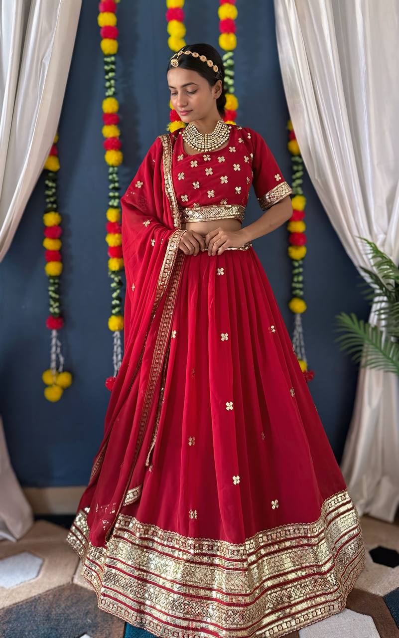 Red Color Georgete Sequence Work Lehenga Choli