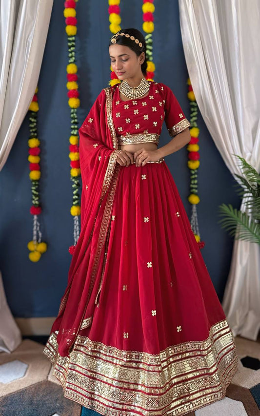 Red Color Georgete Sequence Work Lehenga Choli
