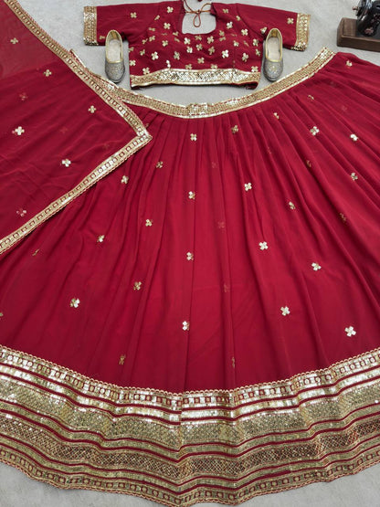 Red Color Georgete Sequence Work Lehenga Choli