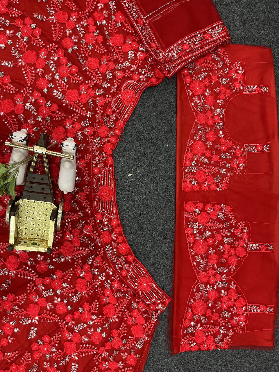 Red Soft Net Sequence Work Semi Stitched Lehenga Choli
