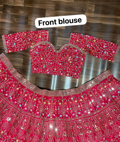 Red Satin Silk Embelish Lehenga Choli For Wedding Wear