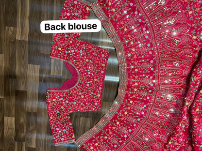 Red Satin Silk Embelish Lehenga Choli For Wedding Wear