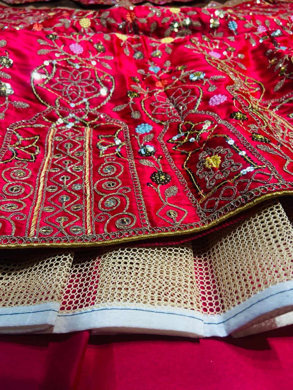Red Satin Silk Embelish Lehenga Choli For Wedding Wear