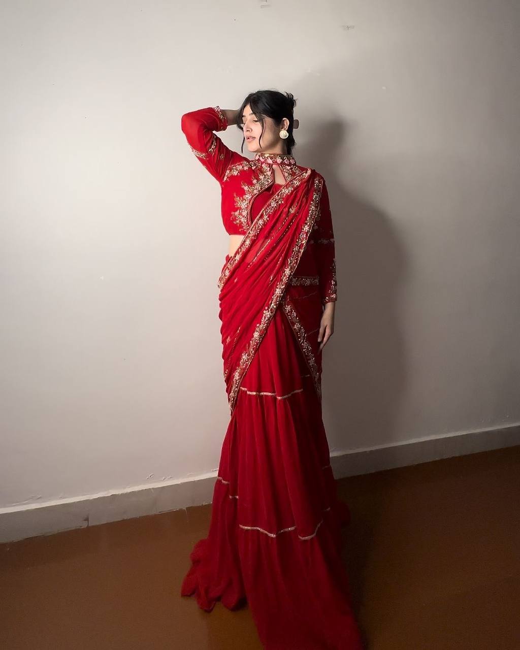 Red Georgette Stitched Lehenga Saree - 4 Color Option