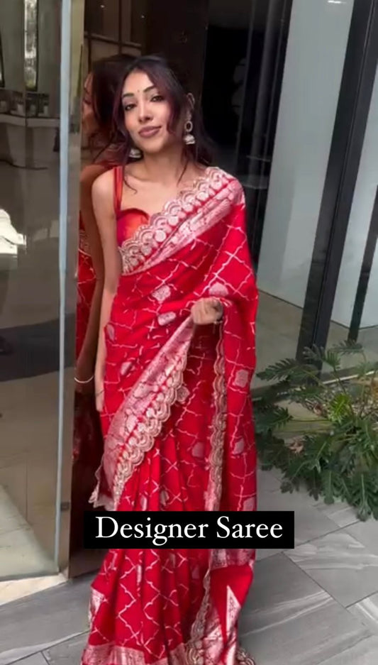Red Kota Silk Jacquard with Sequence Border Saree