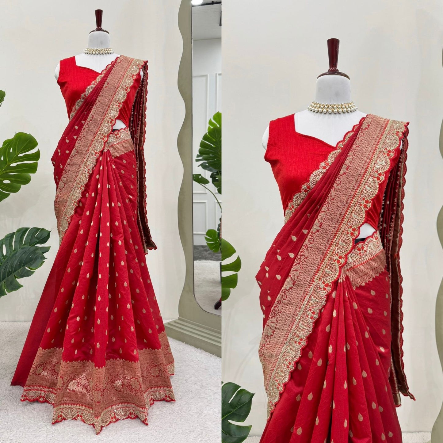 Red Kota Silk Embroidered Border Saree Blouse