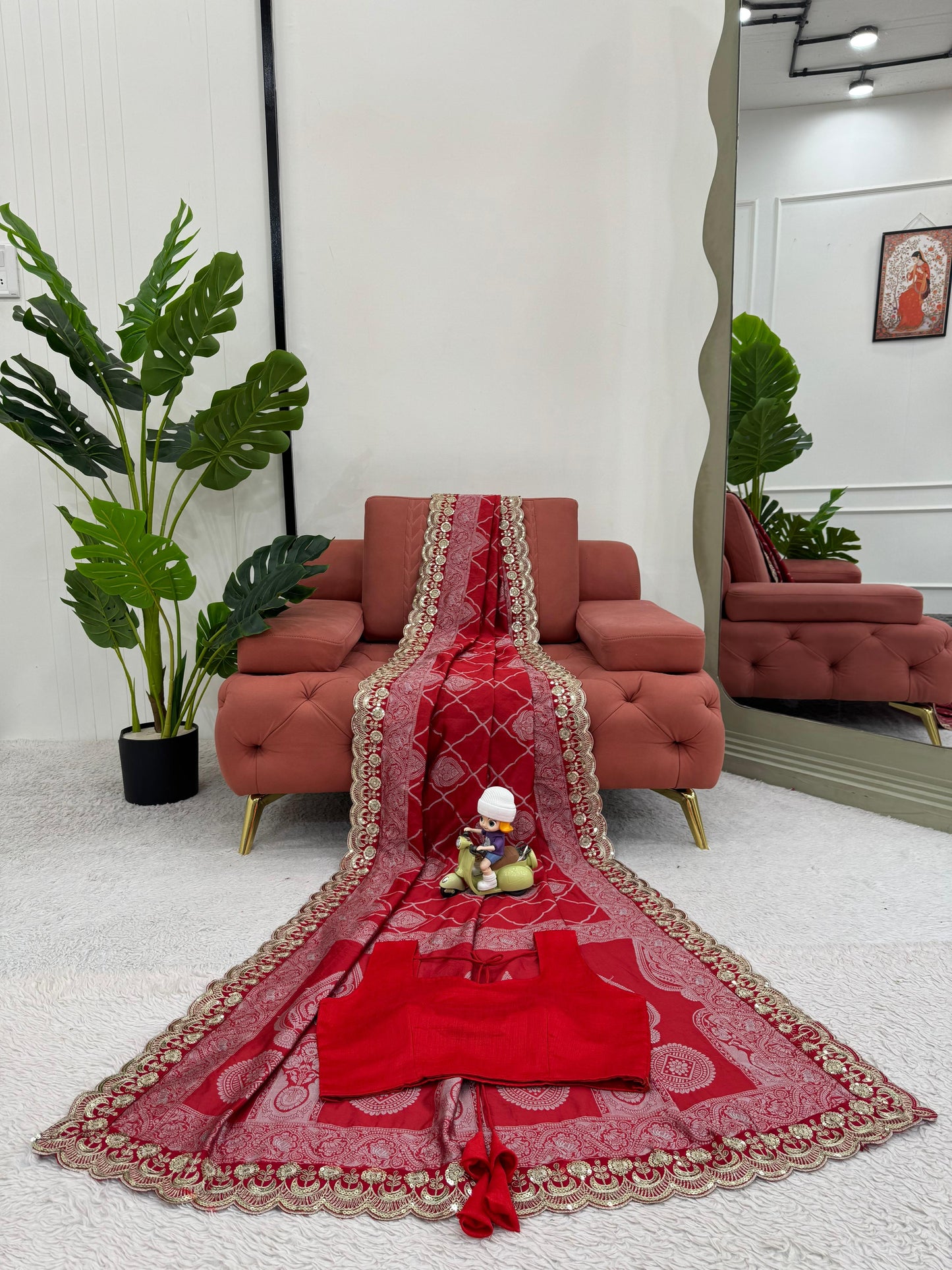 Red Kota Silk Jacquard with Sequence Border Saree