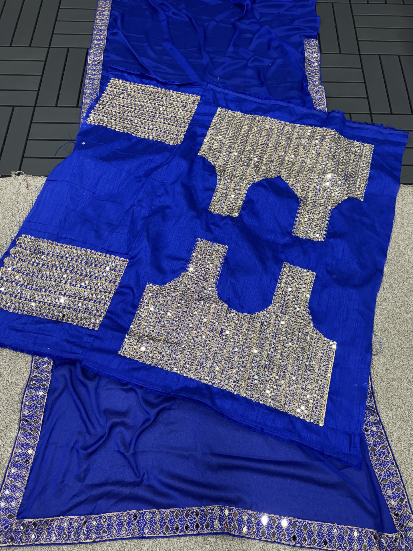 Royal Blue Rangoli Silk Real Mirror Work Border Lace Saree