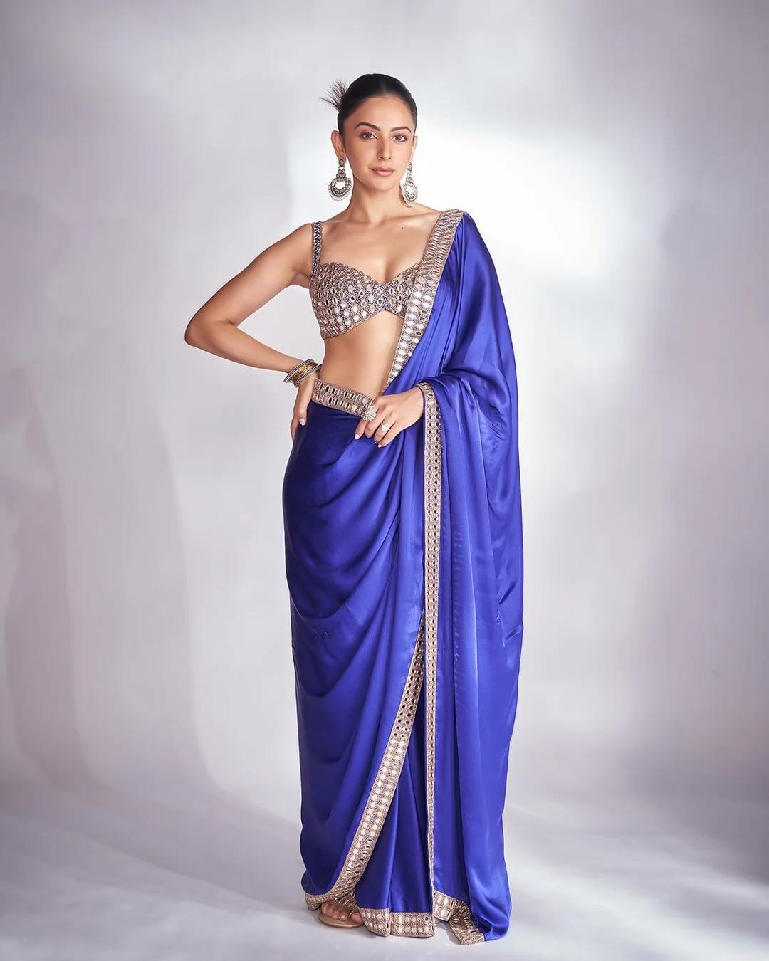 Royal Blue Rangoli Silk Real Mirror Work Border Lace Saree