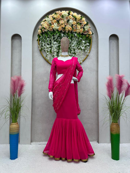 Wonderful Georgette Lehenga Saree Sharara With Moti Work Dupatta
