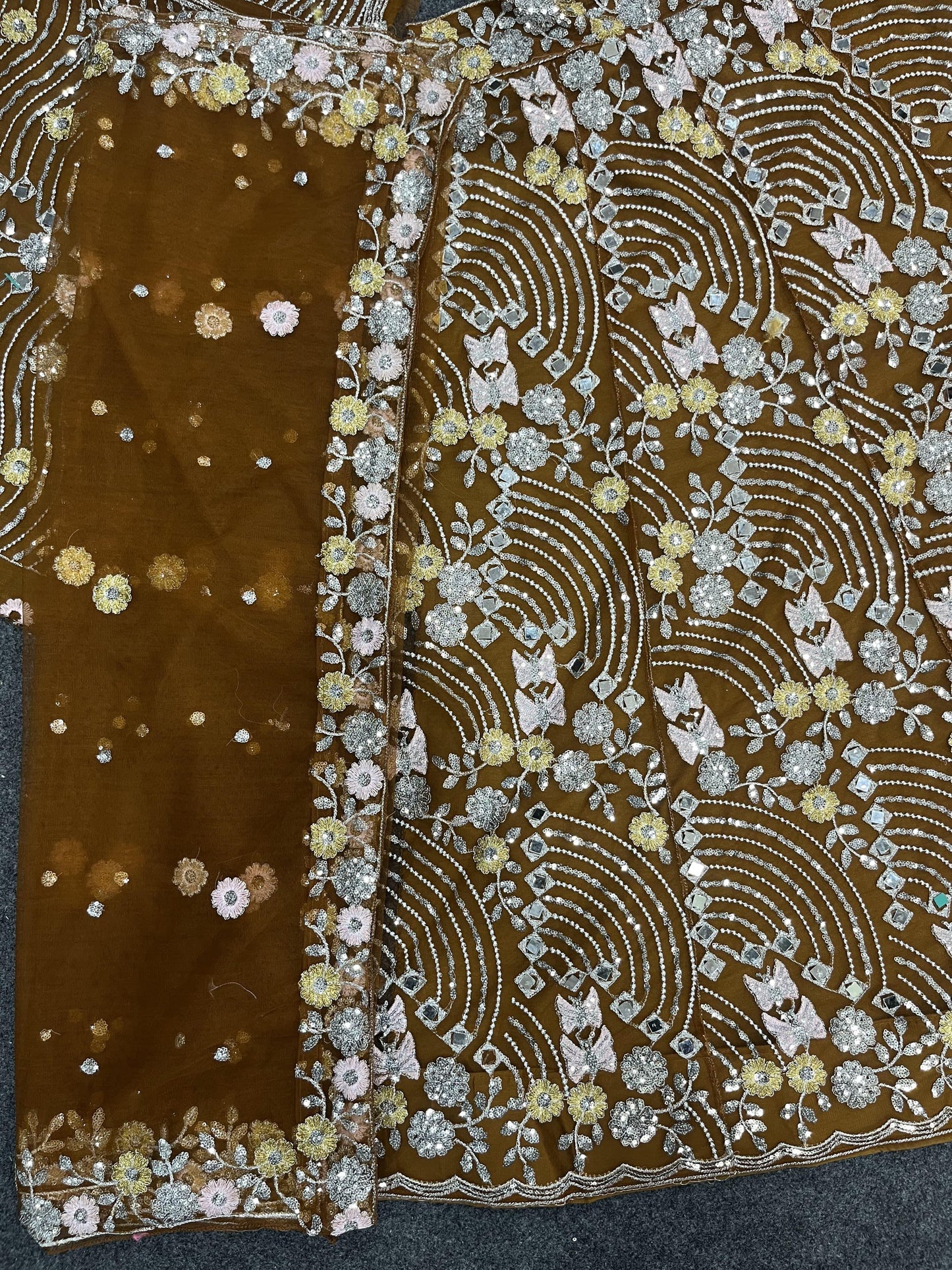 Rust Color Soft Net Real Mirror Work Lehenga Choli