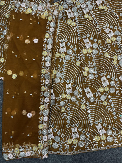 Rust Color Soft Net Real Mirror Work Lehenga Choli
