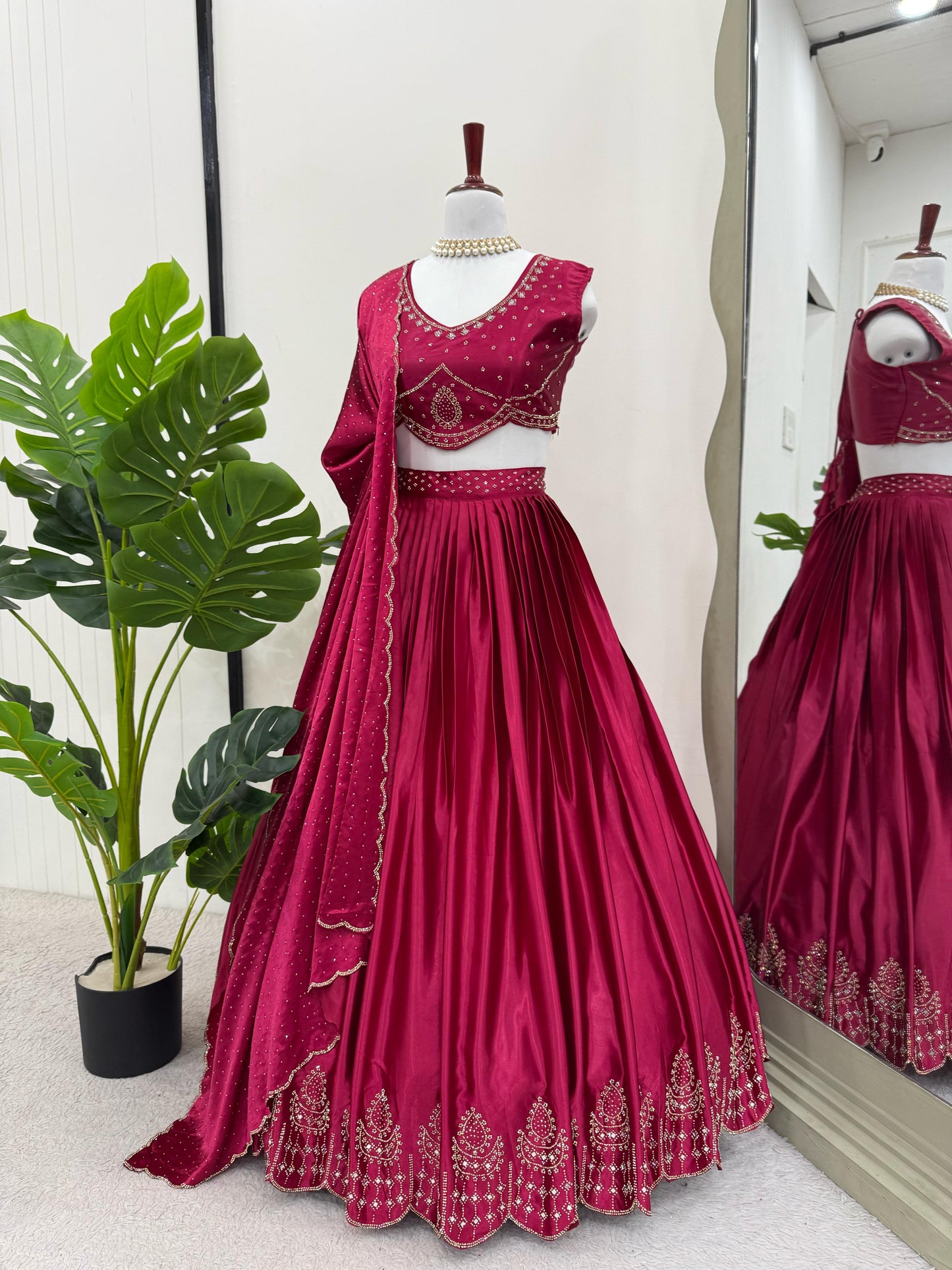 Pink Satin Silk Real Mirror Work Lehenga Choli