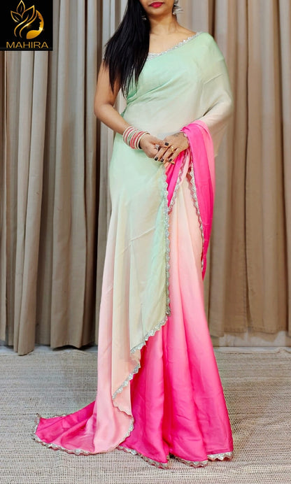 Siroski Work Satin Silk Multi Color Saree Blouse