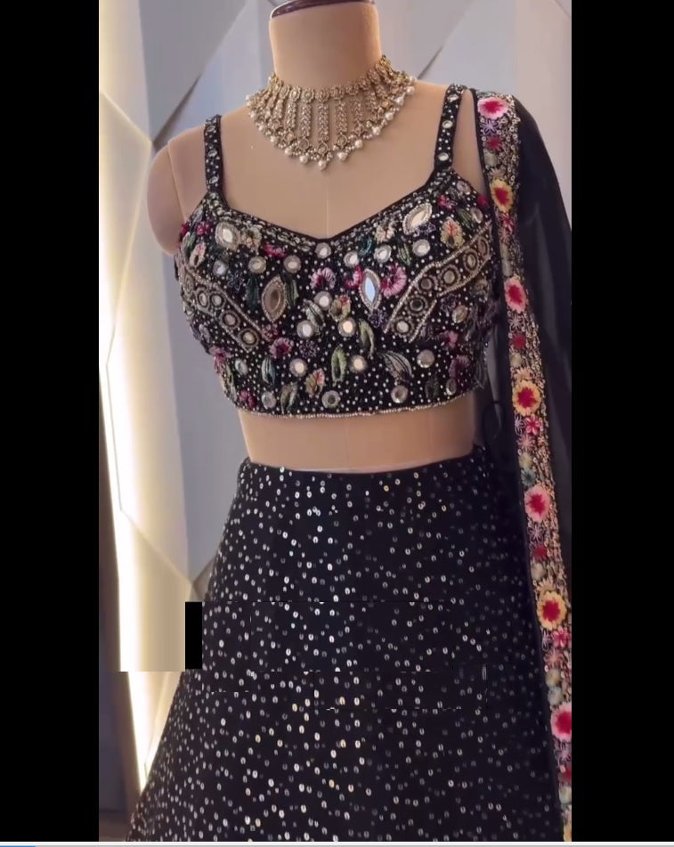 Beauty Black Georgette Sequence Work Lehenga Choli